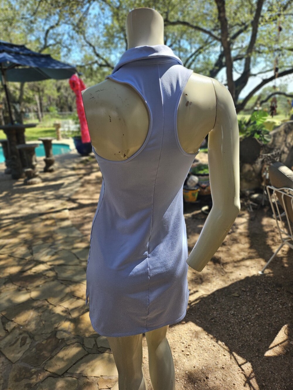 Alo Yoga Charmed Point Collar Sleeveless Pale Blue Tennis Dress size XS Stain - Picture 4 of 6
